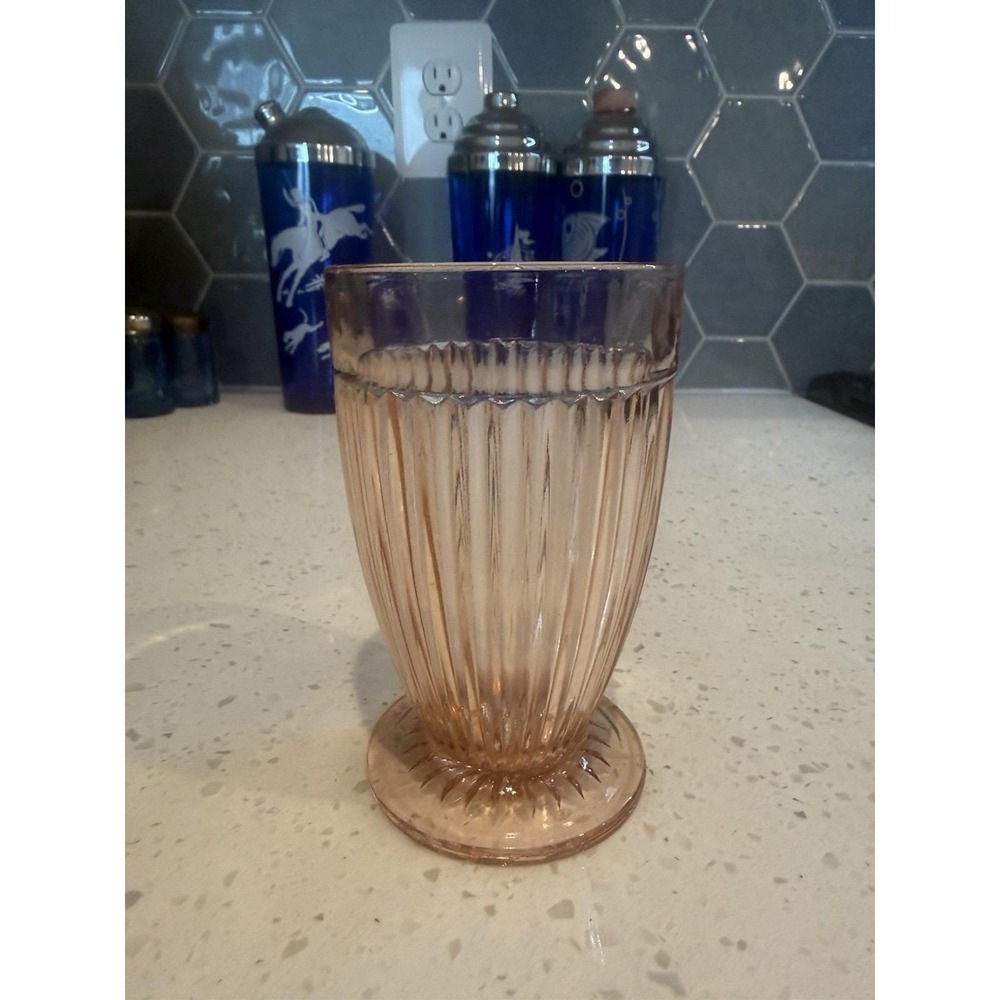Anchor Hocking Queen Mary 5" Pink Footed Water Tumbler Depression Glass
